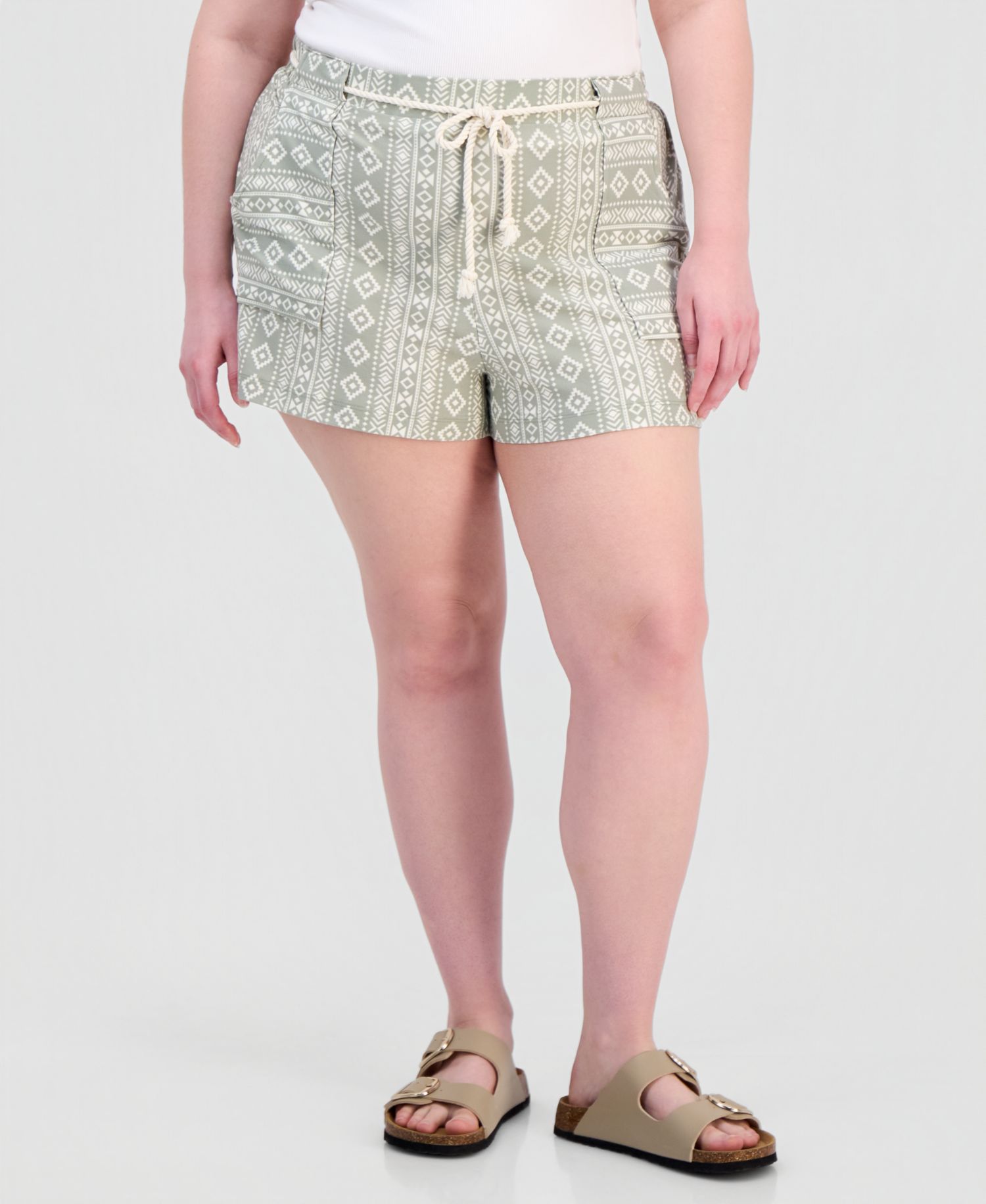 Trendy Plus Size Striped Rope-Belt Shorts