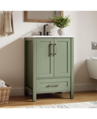  Bathroom Vanity with Sink, Farmhouse Vintage Freestanding Wood Cabinet with Doors and Drawers, Storage for Small bathroom.