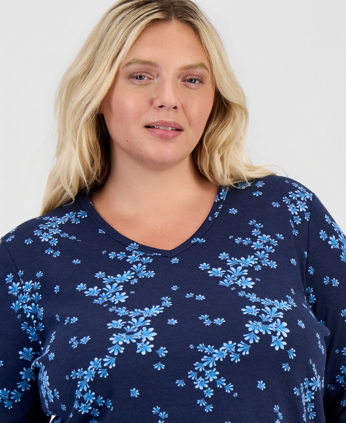 Style & Co Plus Size Printed V-Neck 3/4-Sleeve Top, Macys Exclusive