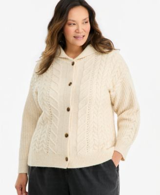 Plus Size Shine Cable-Knit Hooded Cardigan, Macy's Exclusive