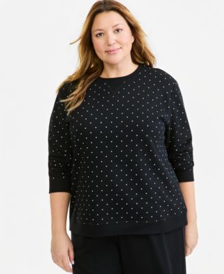Plus Size Polka Dot Crewneck Long-Sleeve Sweatshirt