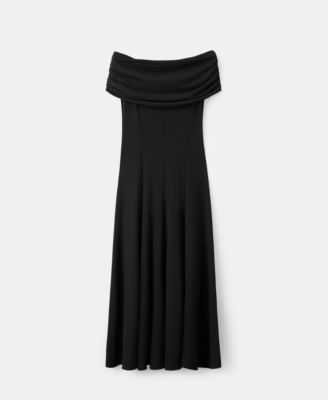 slim fit dress slacks Women's Sky Fit and Flare Queen Anne Neck Taffeta Midi Dress S/M/L/Customize Black Mean Blvd L / Black main image 1