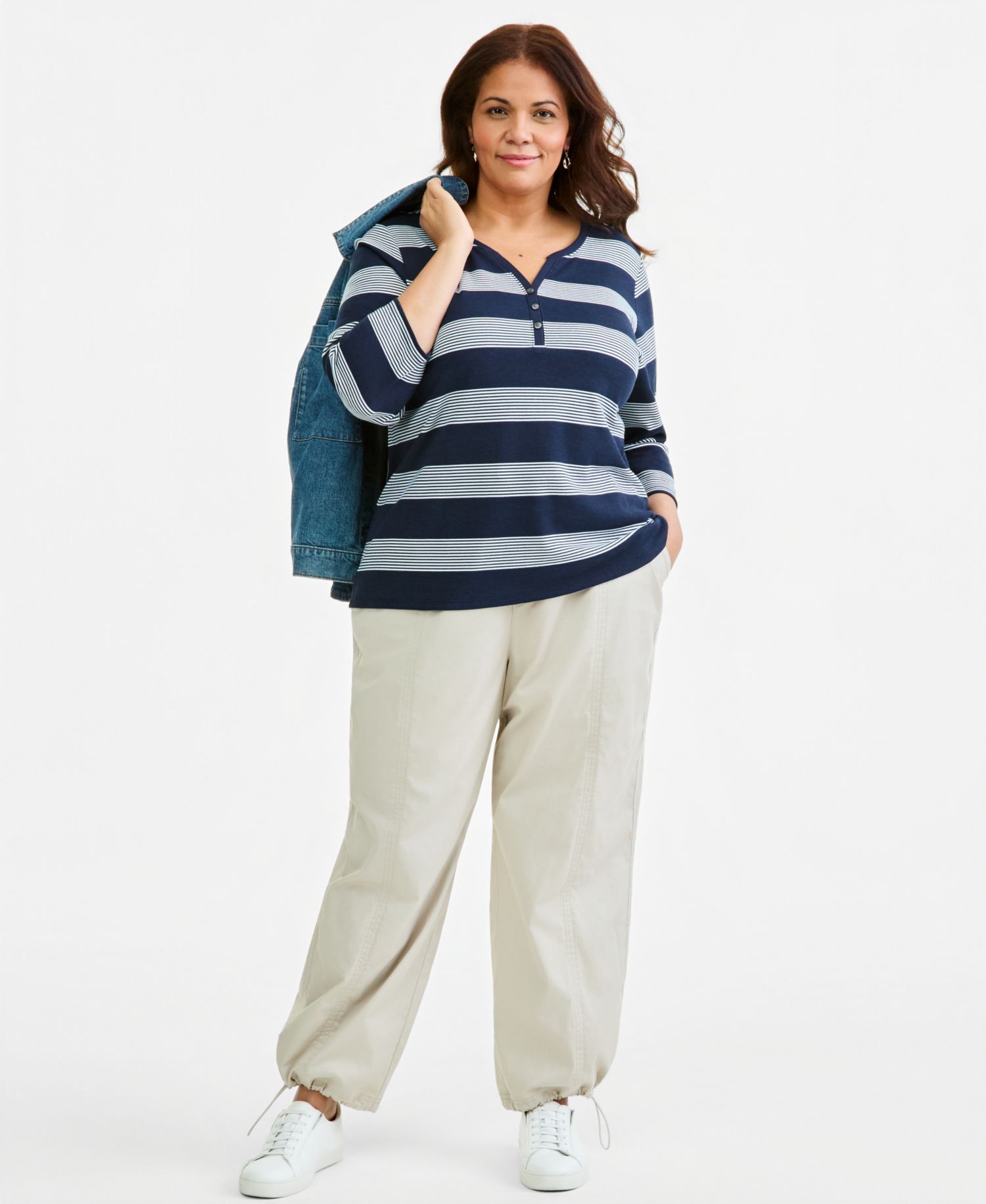 Petite Printed 3/4-Sleeve Henley Top