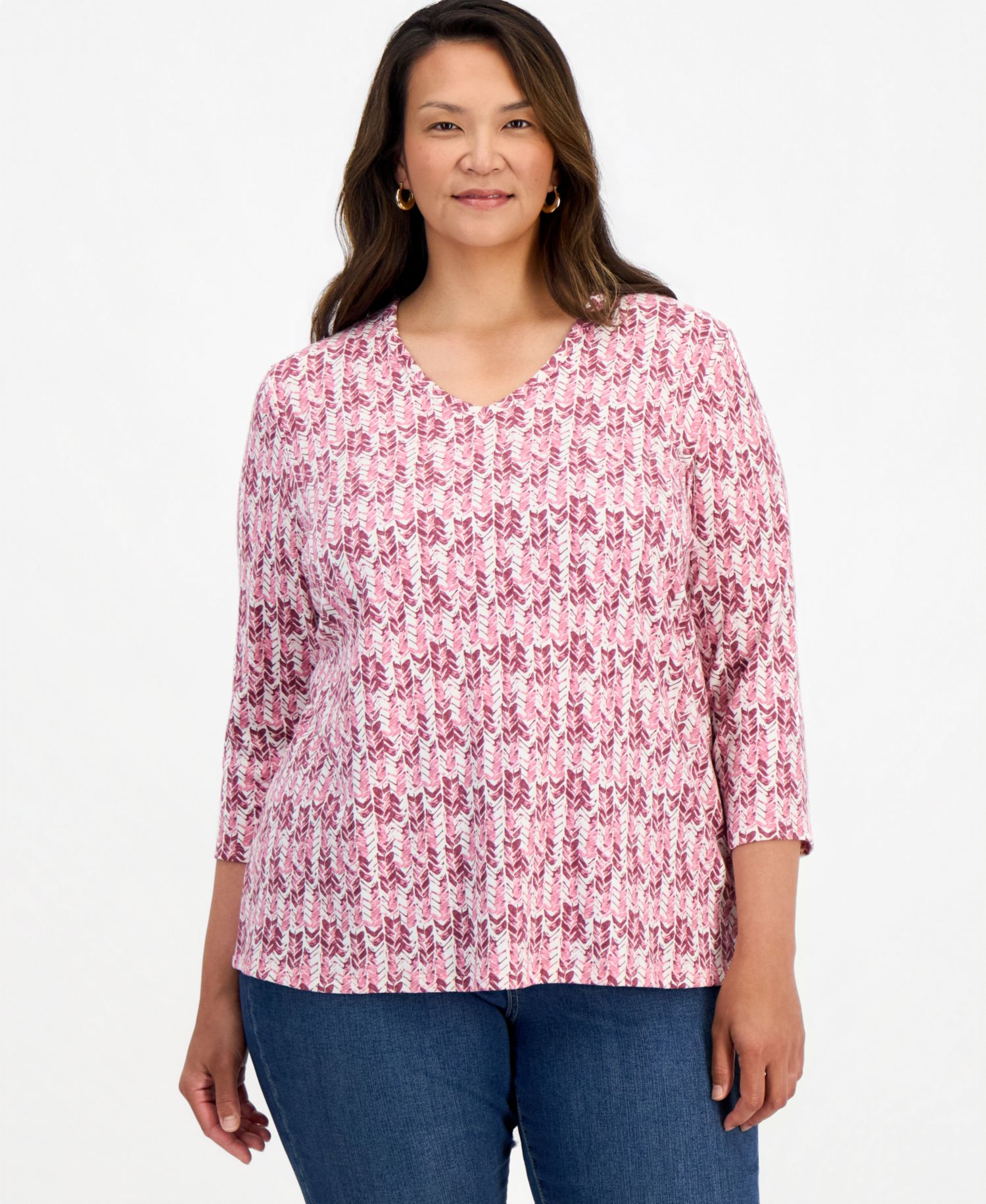 Petite Printed 3/4-Sleeve V-Neck Top