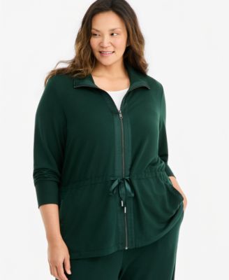 Plus Size LuxLounge French Terry Zip-Up Satin-Trim Jacket