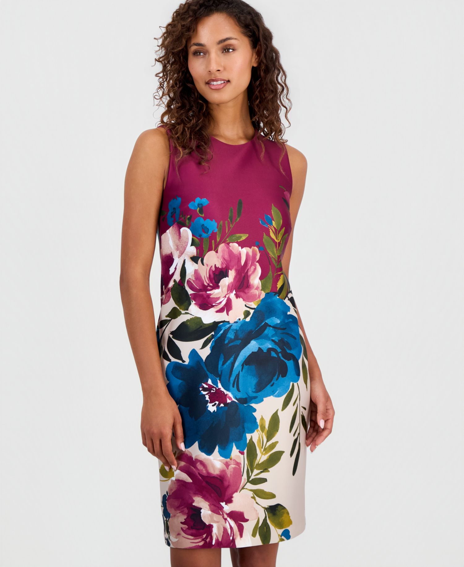 Petite Sleeveless Printed Scuba Sheath Dress
