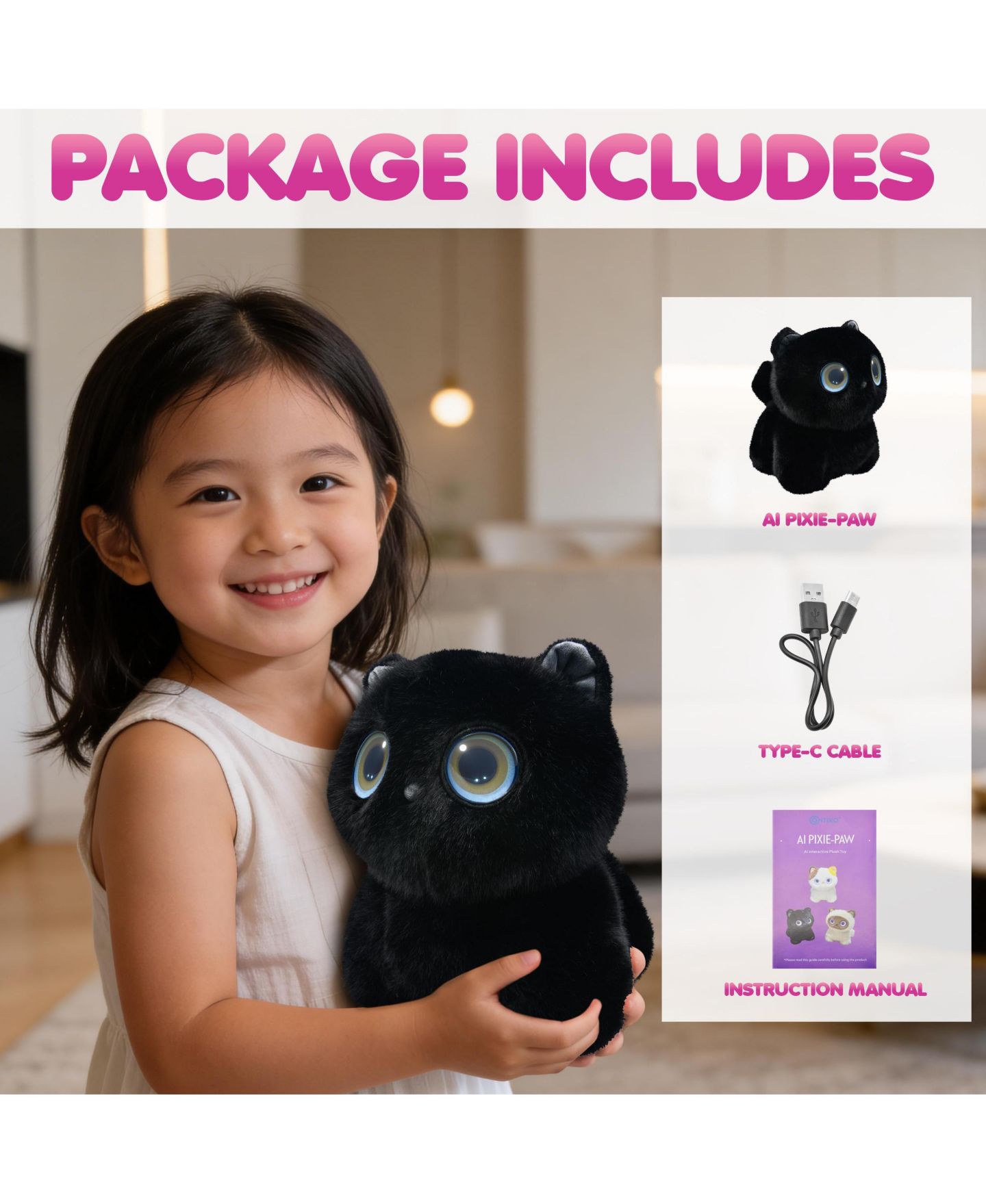 Детская мягкая игрушка Contixo Pixie-Paw 13" AI-Powered Interactive Plush Cat, цвет: Чёрный — фото 7