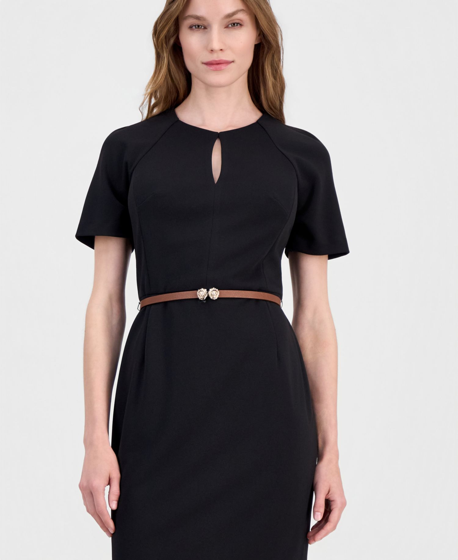 Women's Belted Scuba Crepe Sheath Dress