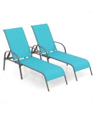Set of 2 Patio Lounge Chair Chaise with Adjustable Reclining Armrest