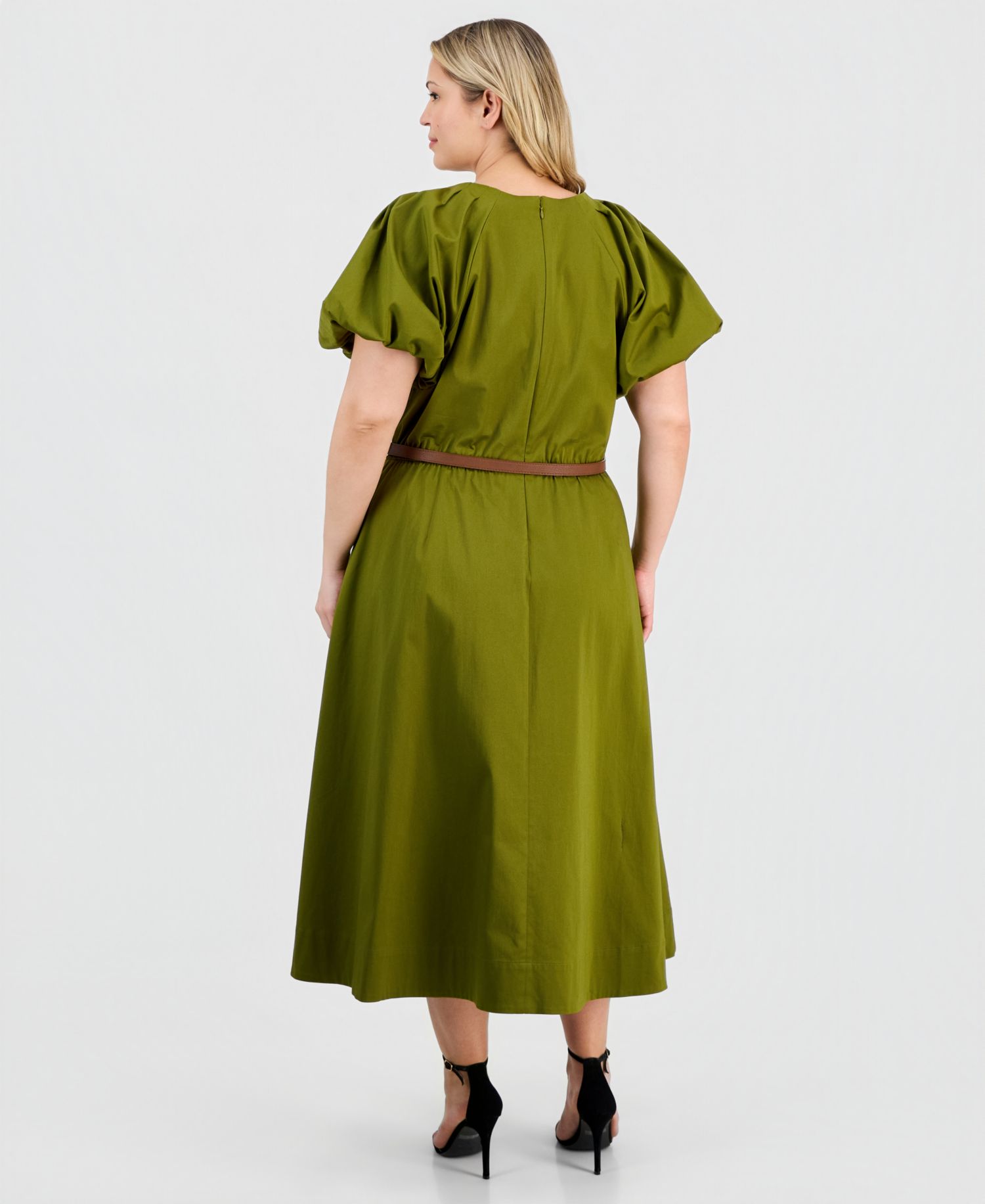 Plus-Size Sateen V-Neck Midi Dress
