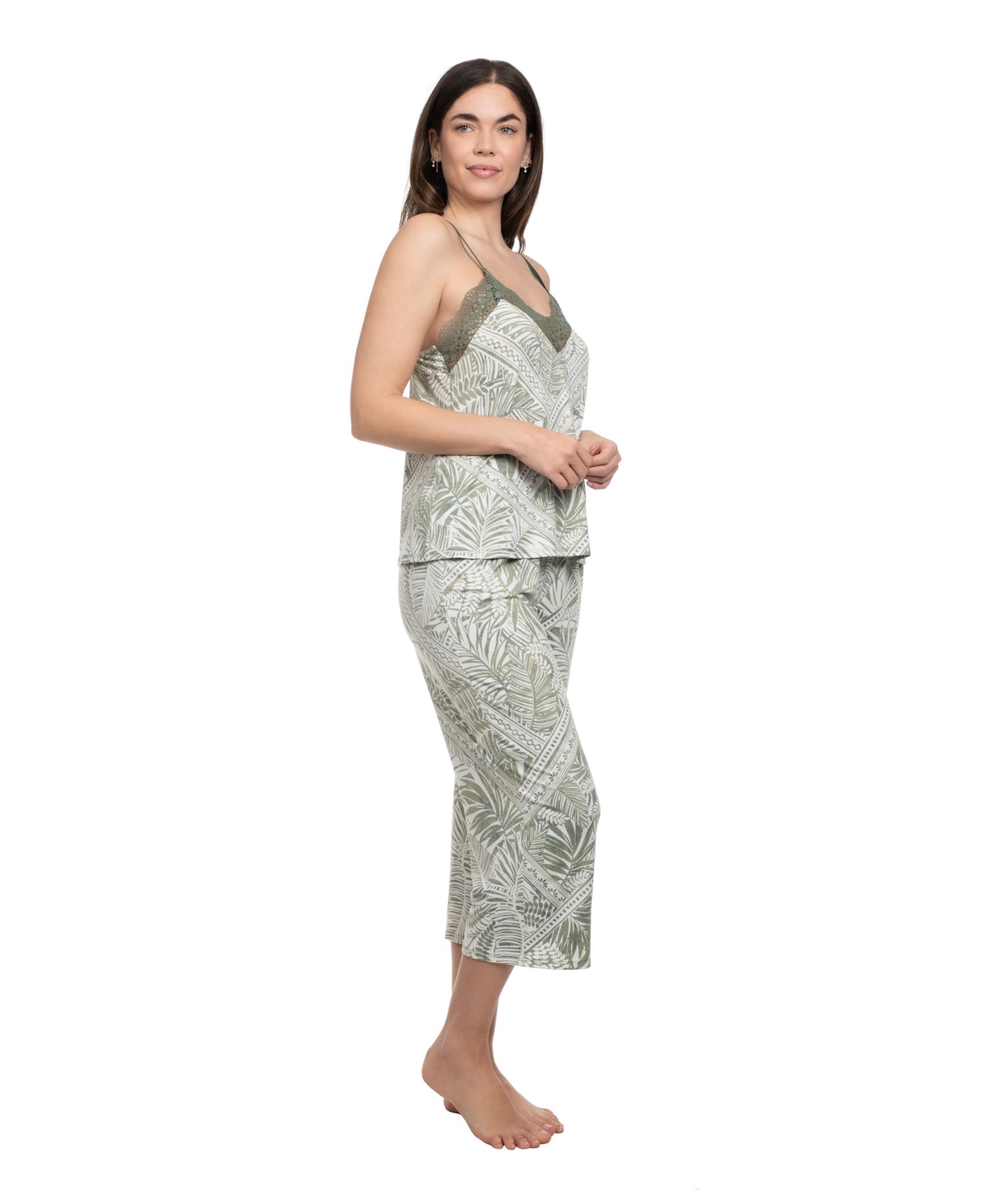 Women's V-Neck Cami Top and Cropped Pants, 2-Piece Set