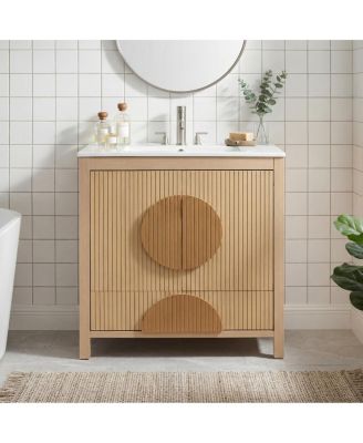  Bathroom Vanity with Ceramic Sink, Soft Close Storage, Solid Wood Freestanding Cabinet for Small Spaces