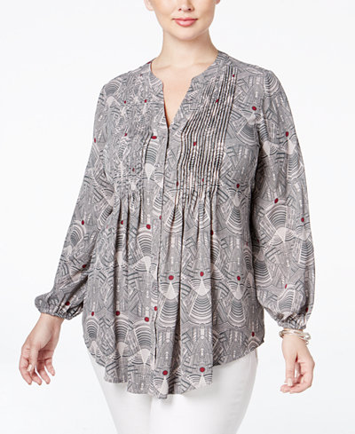Melissa McCarthy Seven7 Trendy Plus Size Printed Bishop-Sleeve Blouse