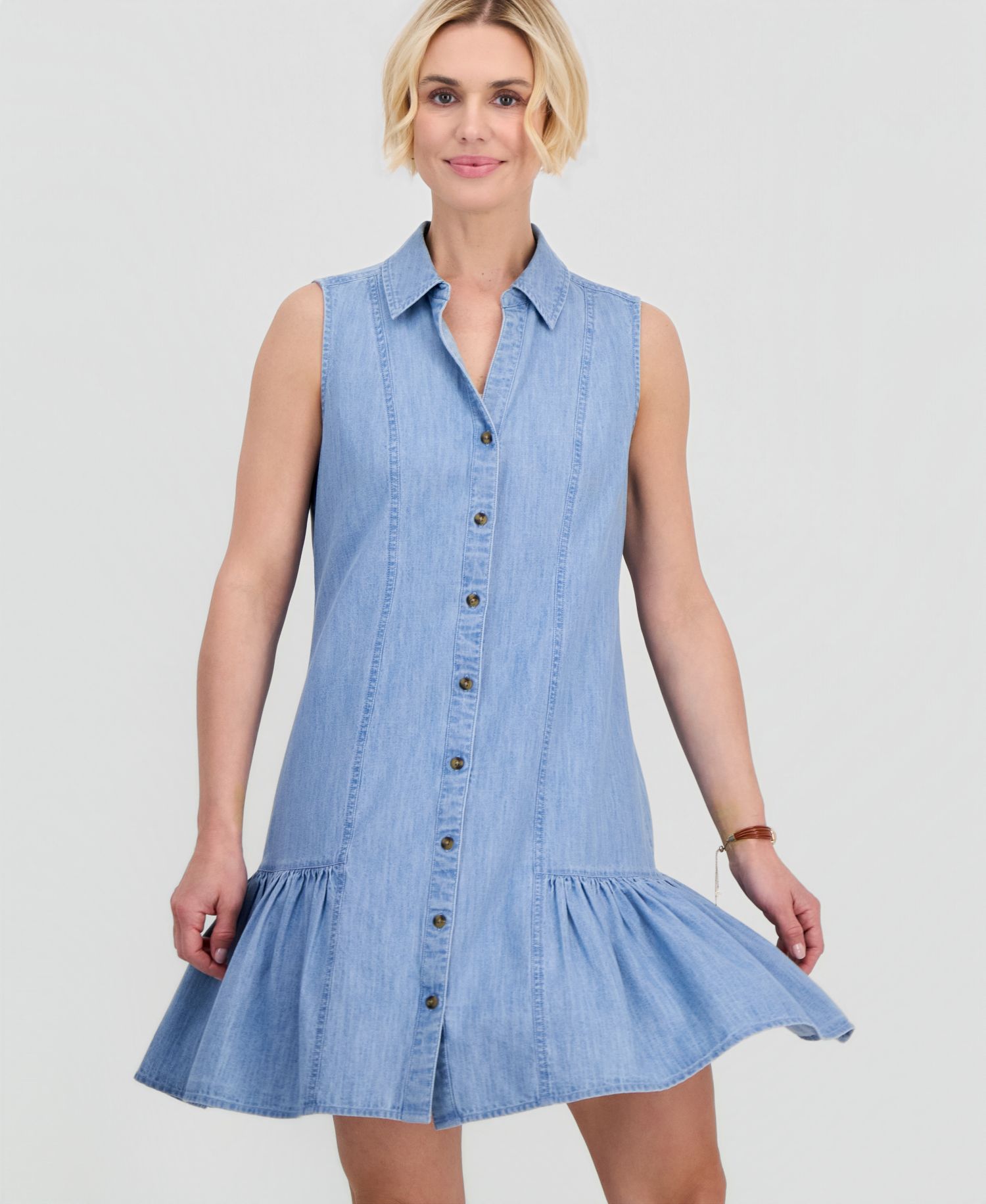 Petite Cotton Chambray Sleeveless Dress