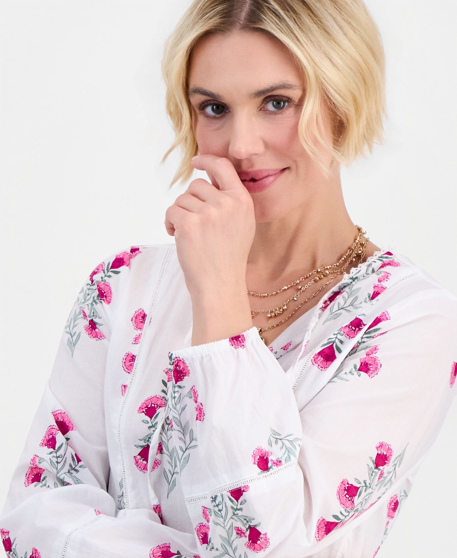 Petite Cotton Floral-Embroidered Peplum Top