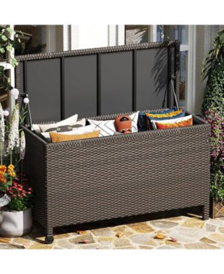 185-Gallon Outdoor Deck Box with Wheels and Liner, Wicker