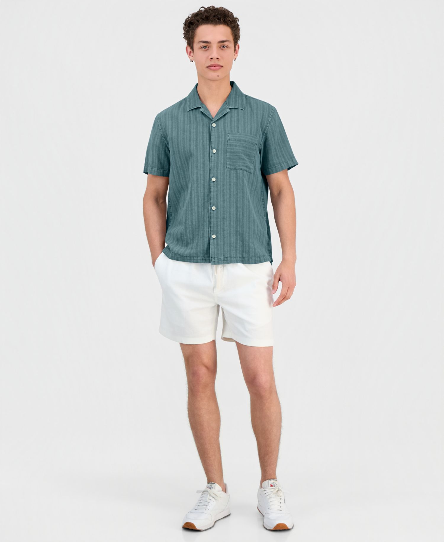 Men's Linen Blend Tonal-Stripe Camp Shirt