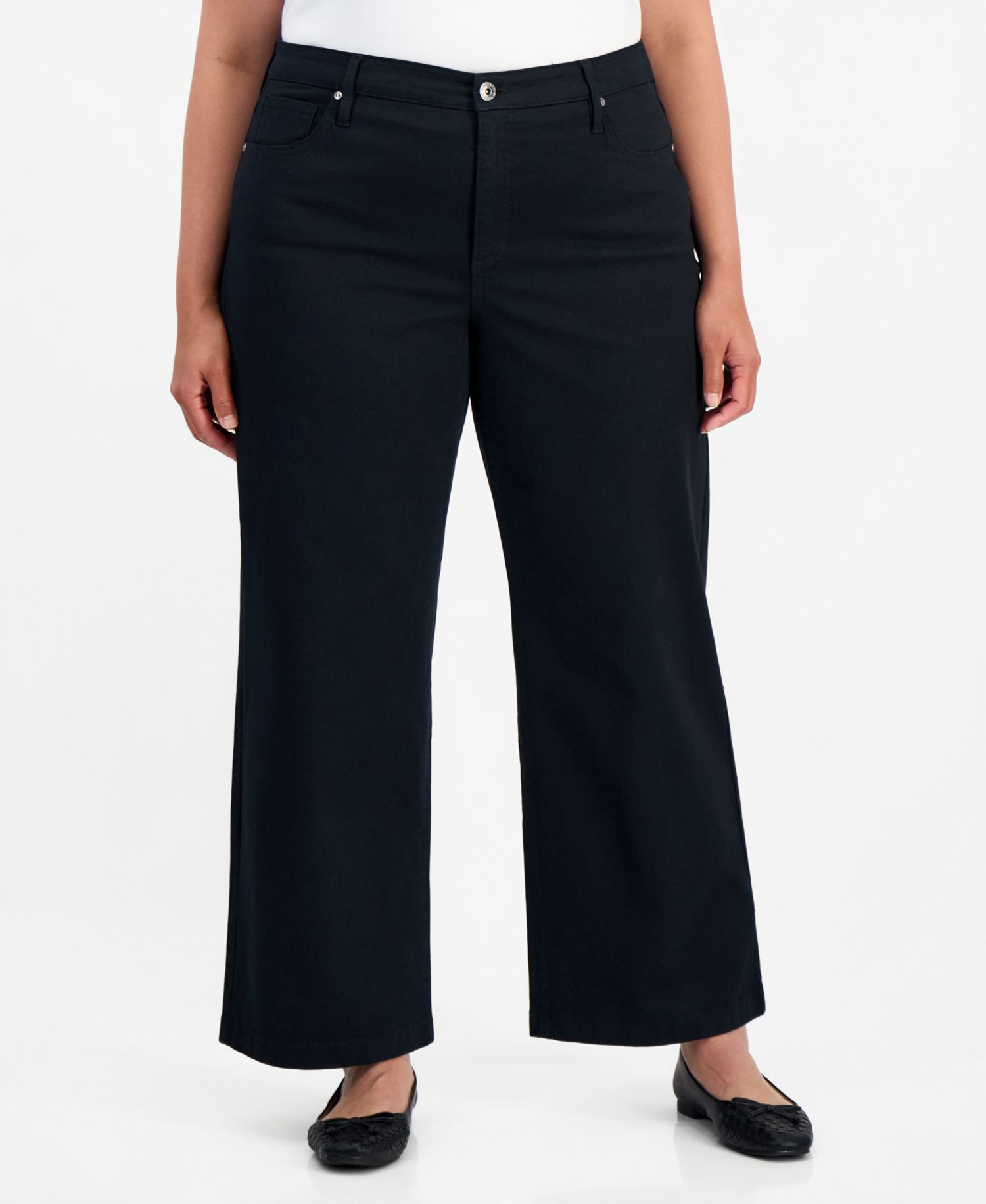 Petite High-Waist Wide-Leg Cotton-Blend Pants