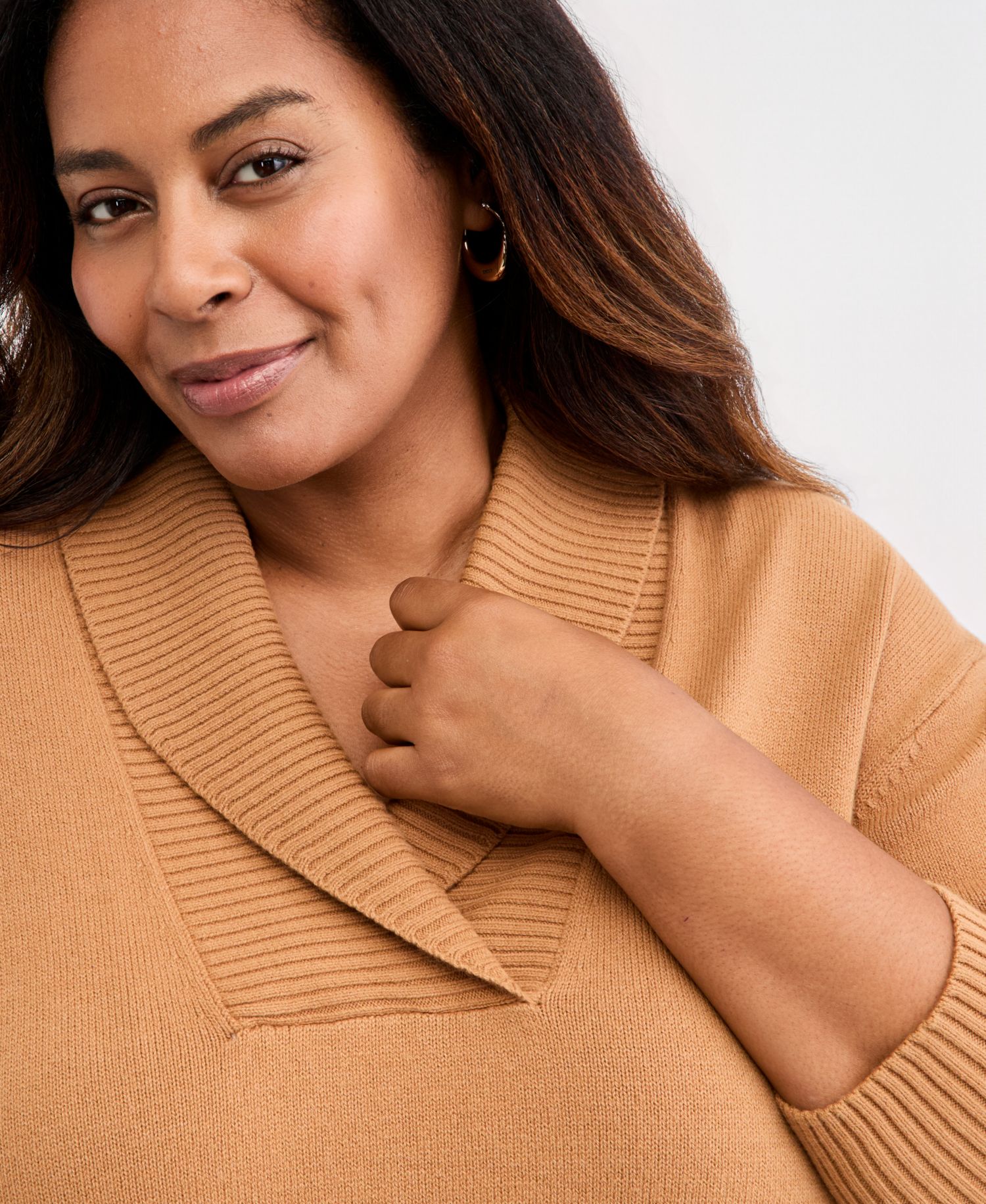 Petite Shawl Collar Cotton-Blend Sweater