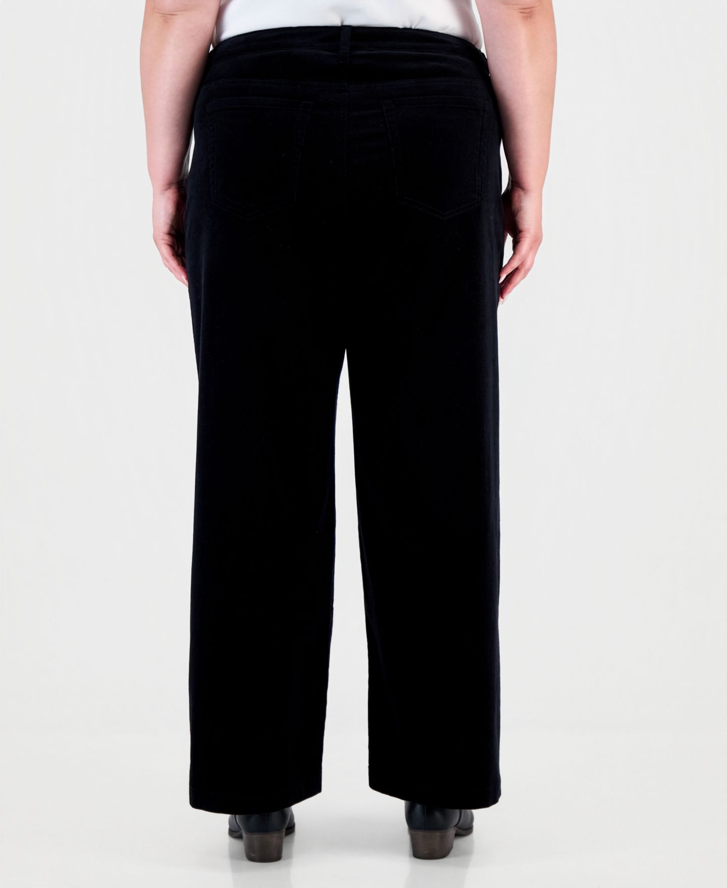 Женские брюки Style & Co Plus Size High-Rise Wide-Leg Corduroy, цвет: Глубокий чёрный — фото 2