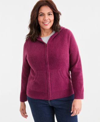 Plus Size LuxSoft Zip-Front Hooded Sweater