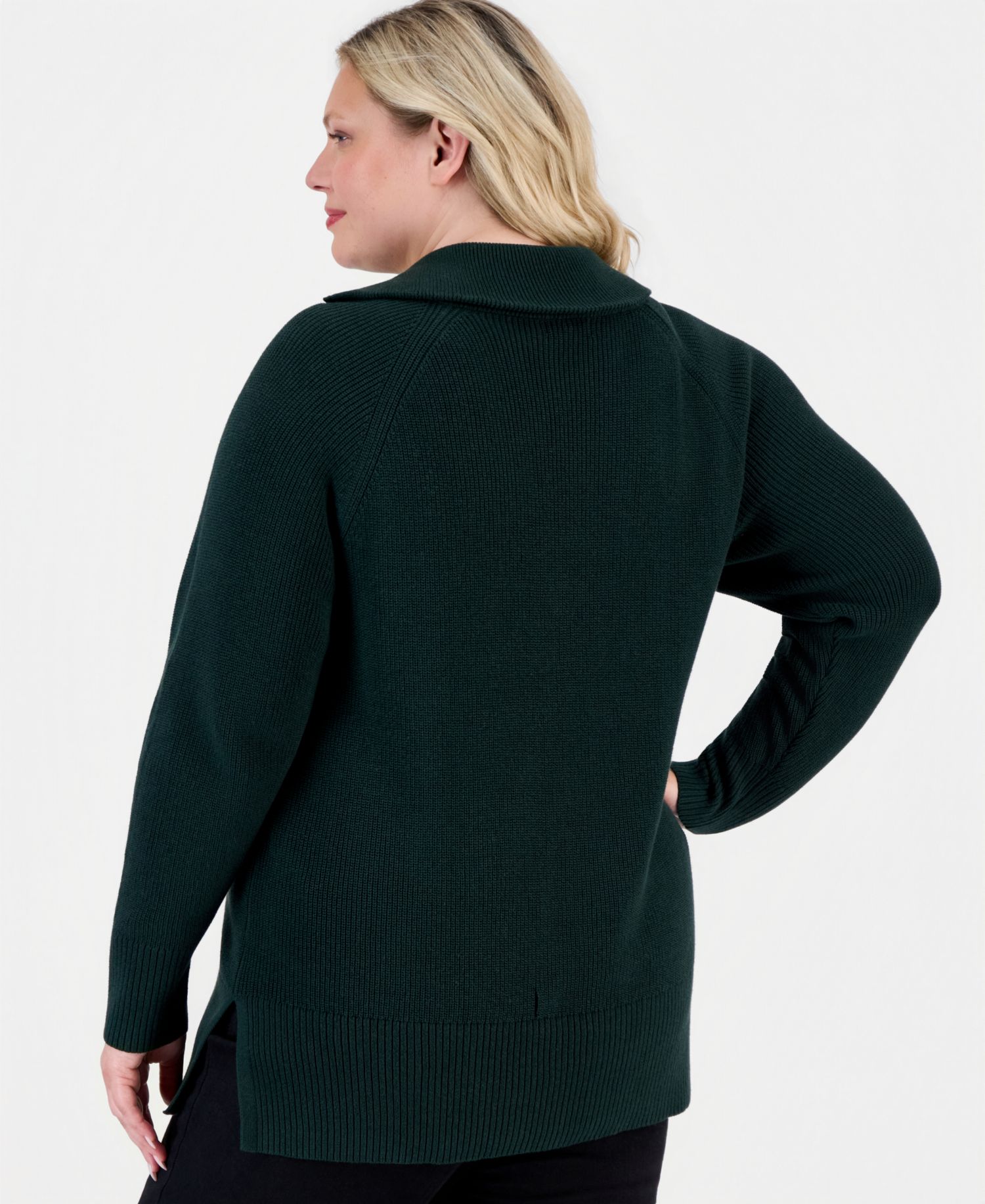 Petite High-Neck Zip Cotton Sweater
