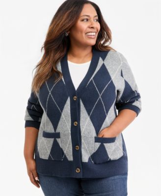 Plus Size Argyle Cardigan