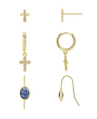 Cubic Zirconia Cross Pendant Earring Trio Set