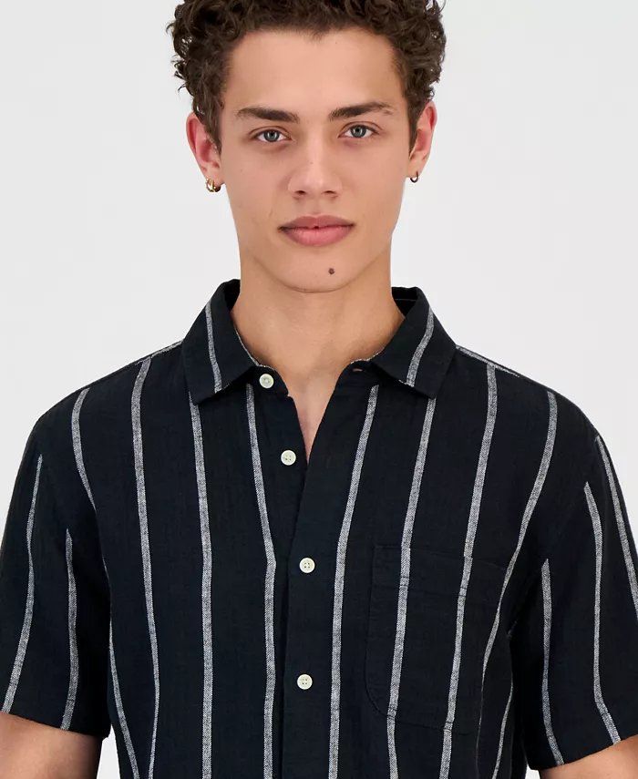 Men's Striped Linen Blend Short-Sleeve Shirt - thumbnail 3