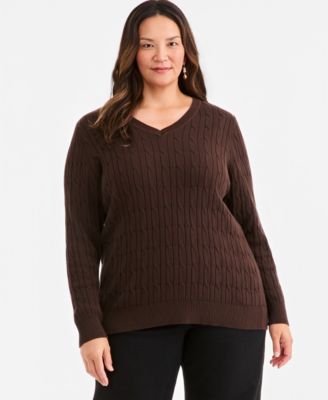 Women's Cotton Cable-Knit V-Neck Sweater