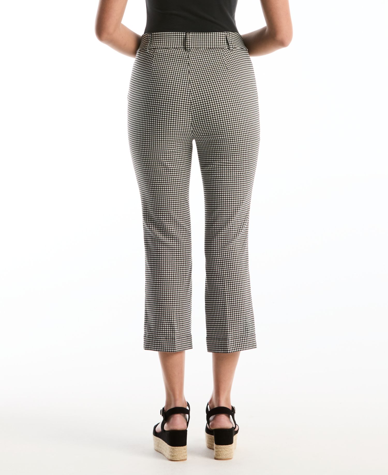 Petite Gingham Print Porkchop Pocket Kick Flare Capri Pants