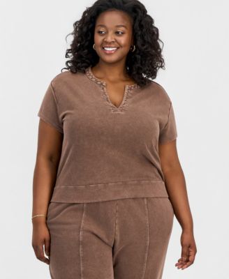 Trendy Plus Size Cropped French Terry Top