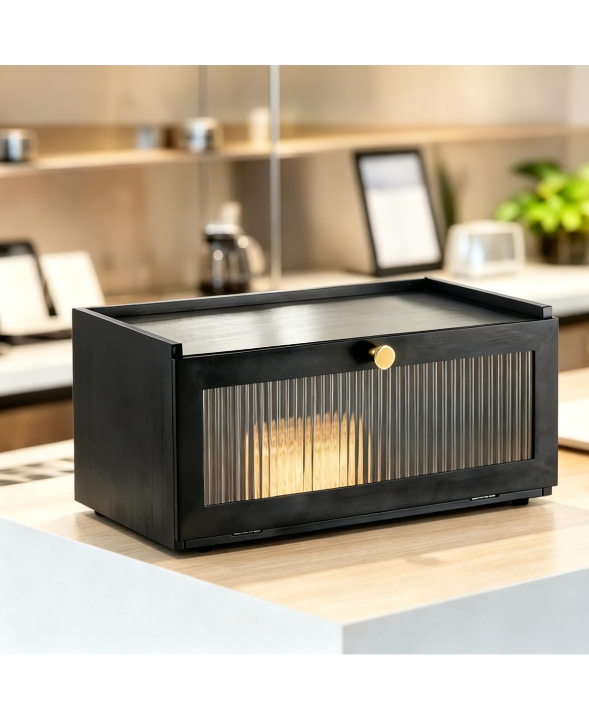 Yigii Bamboo Bread Box Kitchen Counter Storage Container with Window Large Capacity