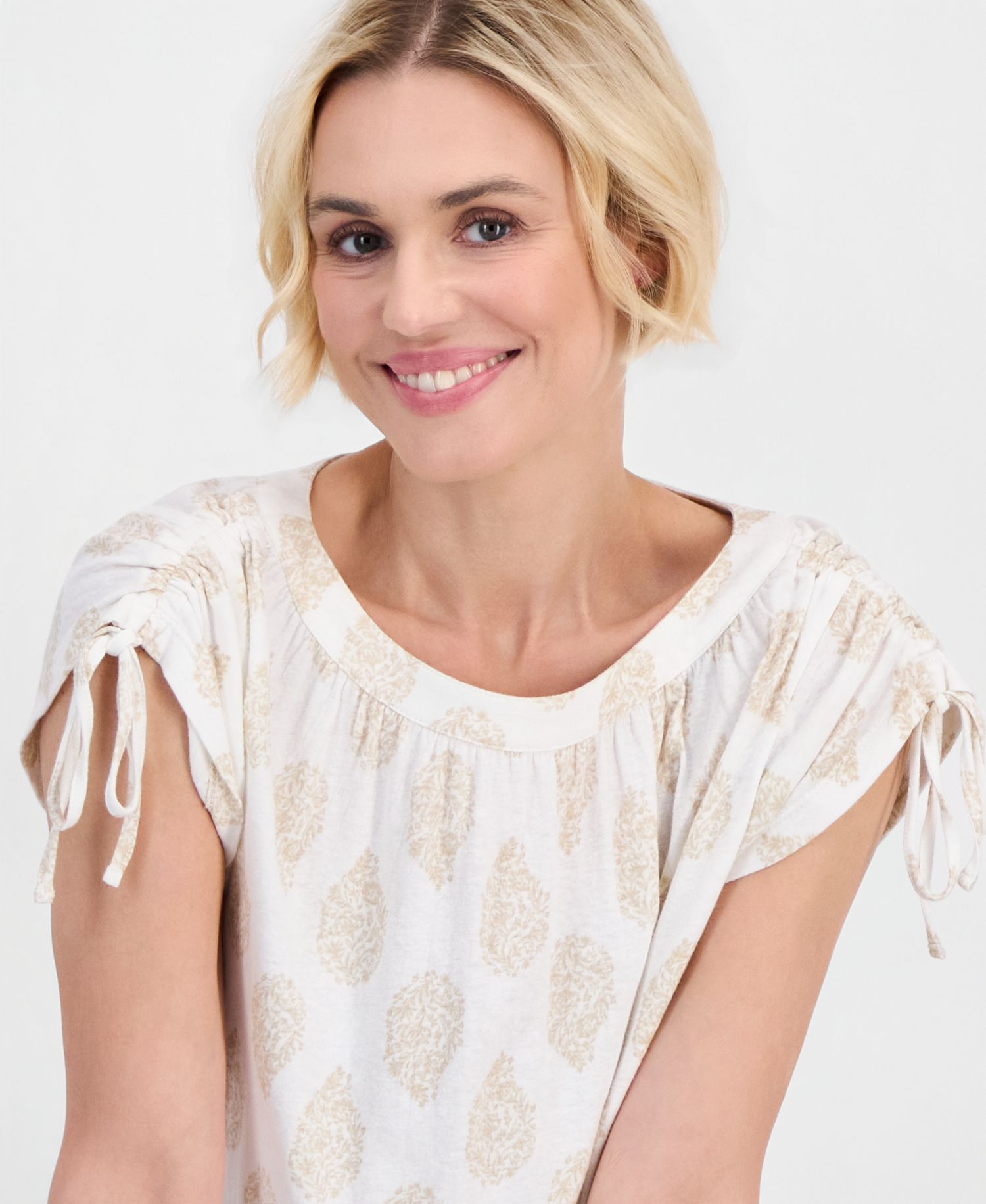 Petite Flora Drop Cotton-Linen Dolman-Sleeve Top