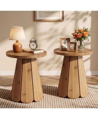 20" Solid Wood End Table Set of 2, Round Side Table with Splayed Base, Farmhouse Nightstand Accent Table