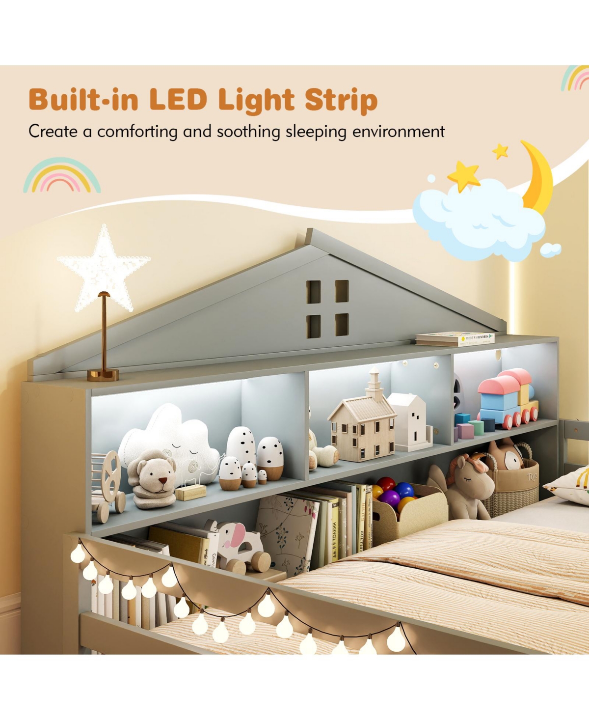 Slickblue Montessori Floor Bed Frame with Storage Compartments and Shelf for Toddler Bedroom