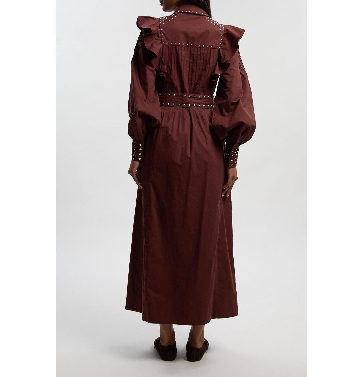 Women's Cotton Studded Maxi Shirt Dress