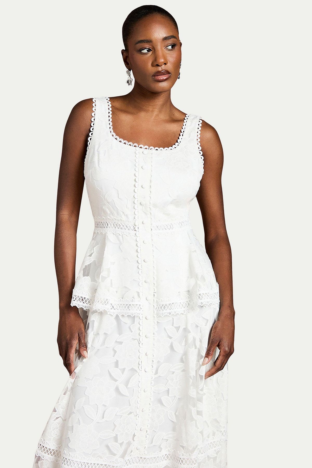 Coast Women's Peplum Hem Button Down Lace Midi Dress view 4 — MAYCSS fashion products