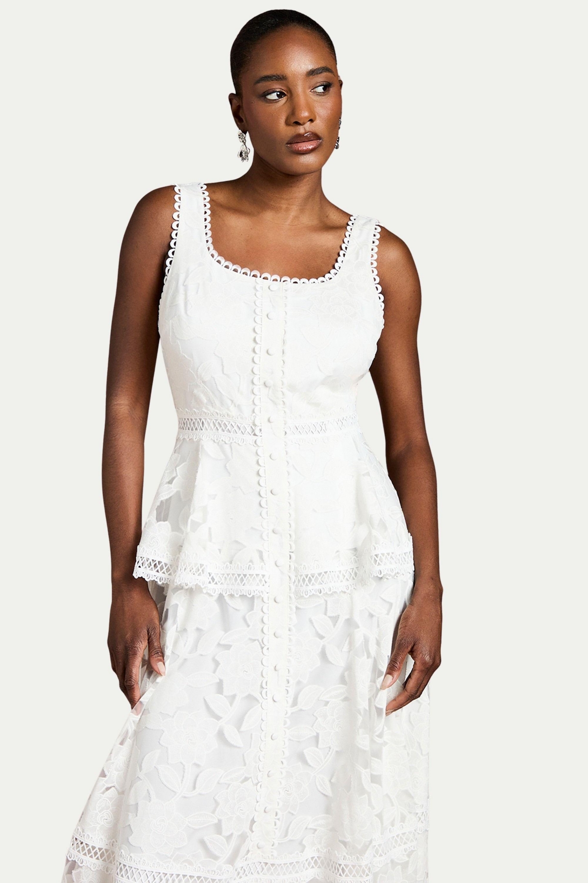 Coast Women's Peplum Hem Button Down Lace Midi Dress