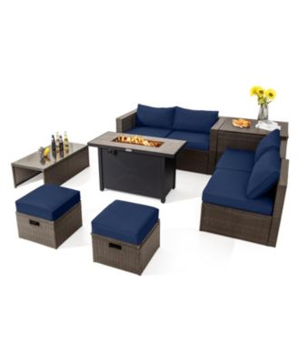 9-Piece Outdoor Patio Conversation Set with 42 in 60,000 BTU Propane Fire Pit Table and Storage Box