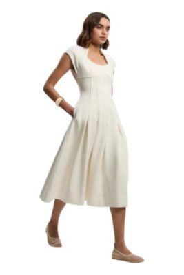 Women's Compact Stretch Dropped Waist Midi Dress
