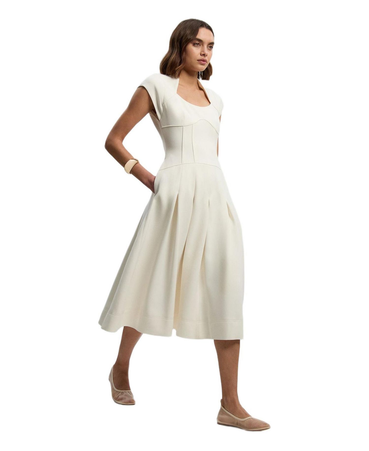 Women's Compact Stretch Dropped Waist Midi Dress