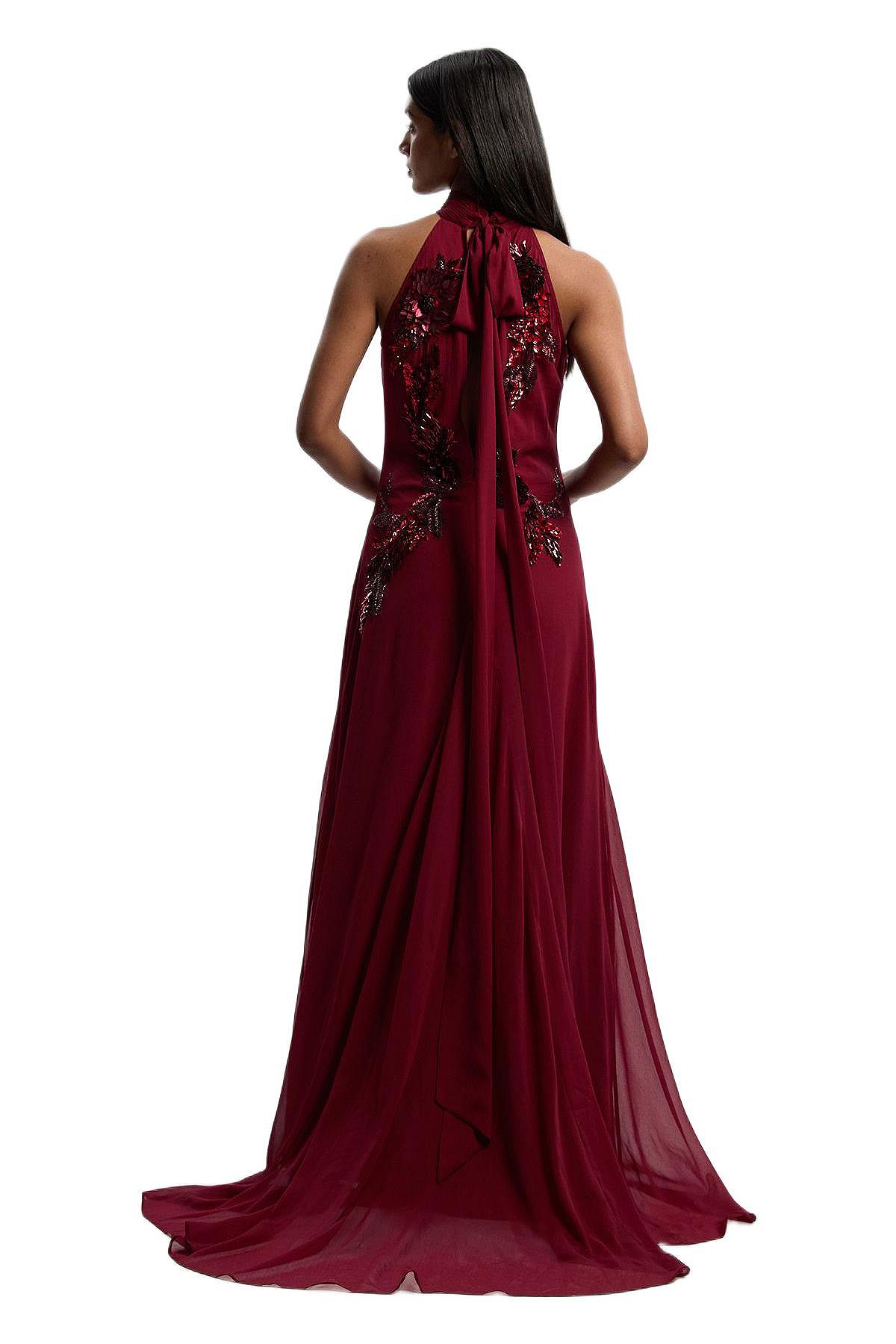 Karen Millen Women's Feather Embellished Halter Maxi Dress view 4 — MAYCSS fashion products