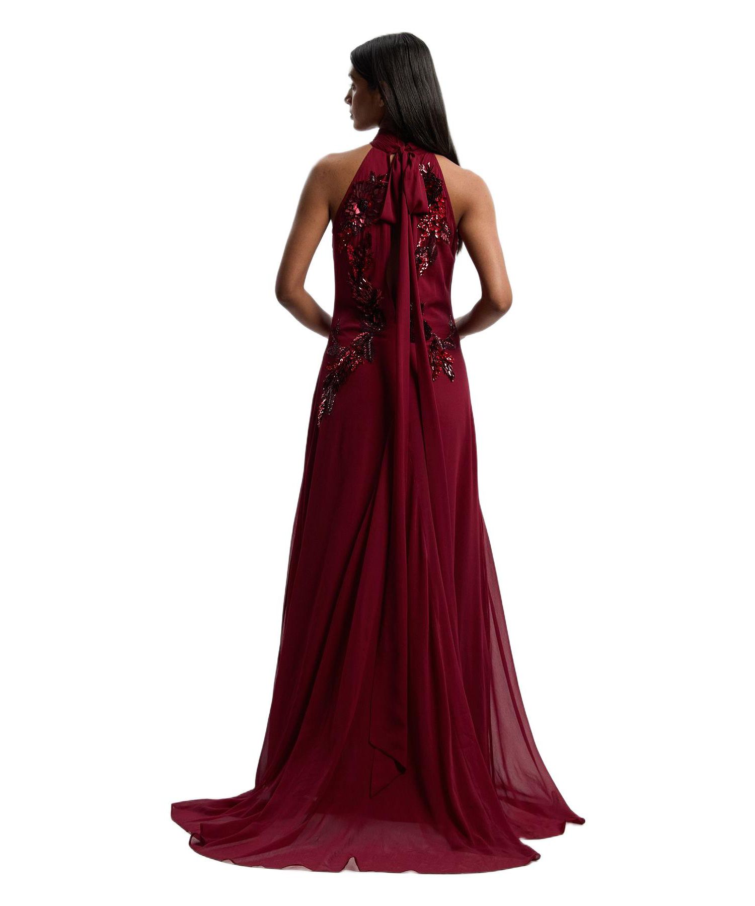 Women's Feather Embellished Halter Maxi Dress