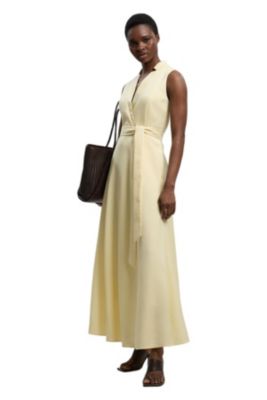 Women's Tailored Linen Wrap Maxi Dress