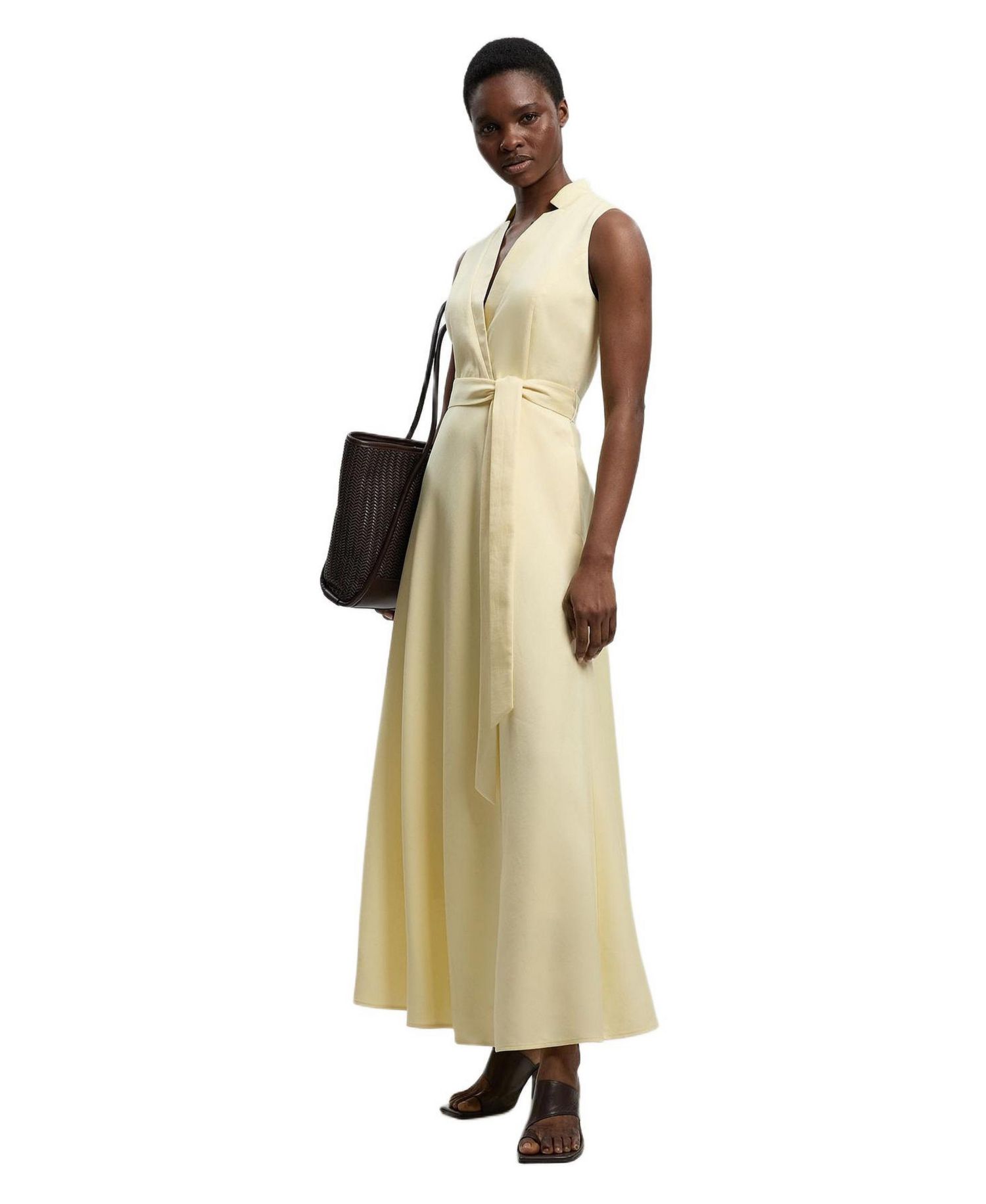 Women's Tailored Linen Wrap Maxi Dress