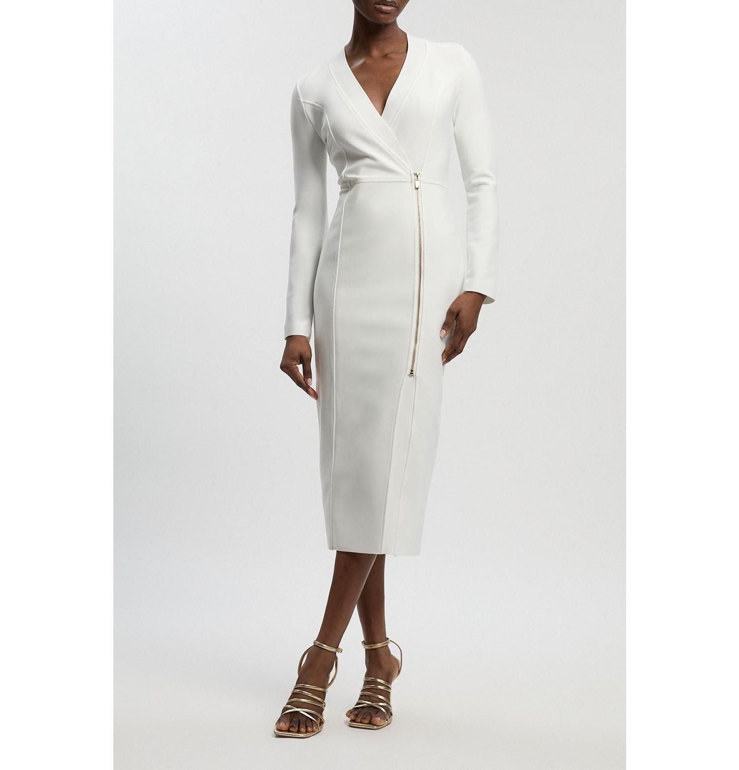 Women's Bandage Zip Detail Midi Dress
