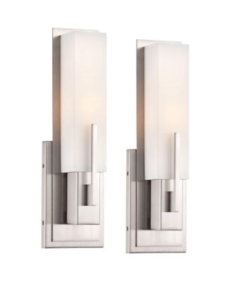Midtown Modern Wall Light Sconces Set of 2 Satin Nickel Hardwire 4 1/2" Fixture Glass for Bedroom Bathroom Vanity Reading