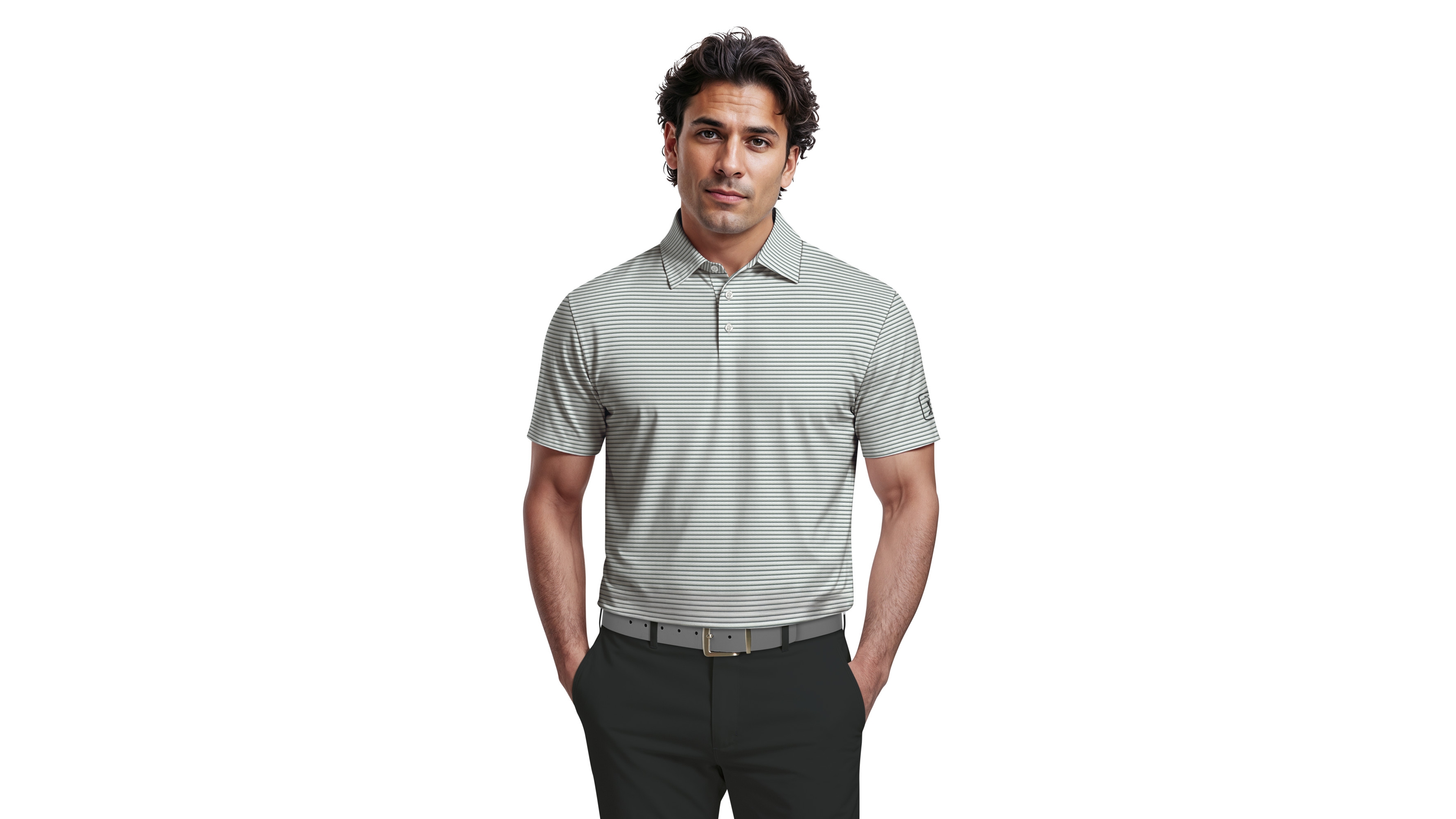 Pga Tour Men's Feeder Stripe Golf Polo Shirt