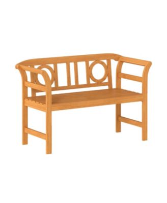 Acacia Wood Patio Loveseat for 2 with Geometric Backrest and Armrests, 47 x 20 x 31 in